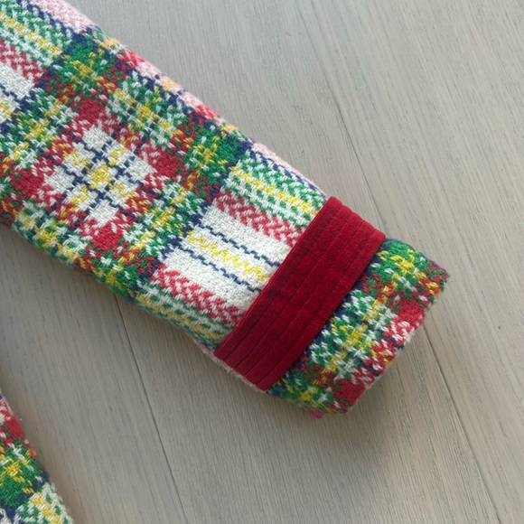 PERFECT CONDITION -Mini Boden Pink Plaid Pea Coat with Red and Green Accents - Picture 5 of 7